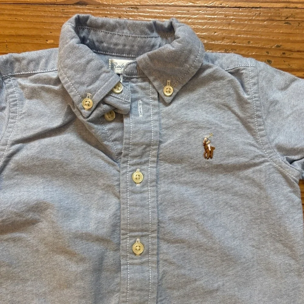 Ralph Lauren Button Down Shirt‎ Kids Blue Long Sleeve Oxford SIZE 9M